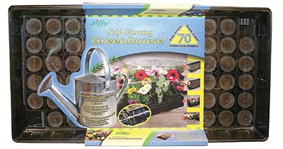 Jiffy T70H 70 Cell Self Watering Seed Starting Tray / Greenhouse with Peat Pellets - Quantity 4