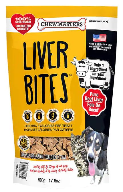 Chewmasters Freeze Dried Liver Bites Dog & Cat Treats (500g) – Plus Bonus Big Maple Trivia Cards to Enjoy