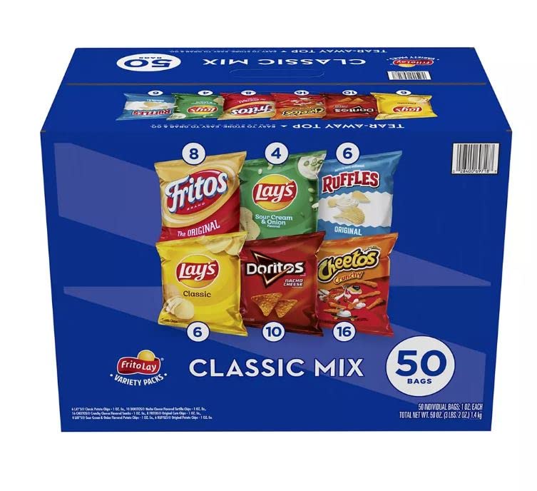 Frito Lay Variety Pack of Snacks and Chips, Classic Mix, 50 ct.