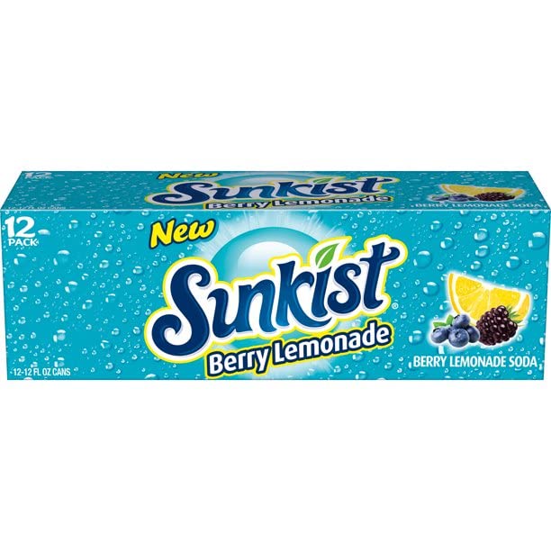 NWT Sunkist Berry Caffeine-Free Lemonade Soda Pop, 12 FL Oz, Pack Cans