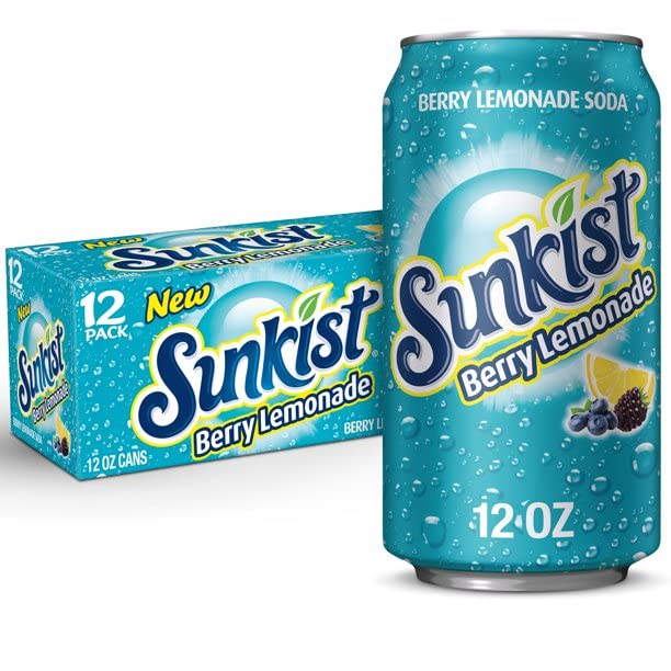 NWT Sunkist Berry Caffeine-Free Lemonade Soda Pop, 12 FL Oz, Pack Cans