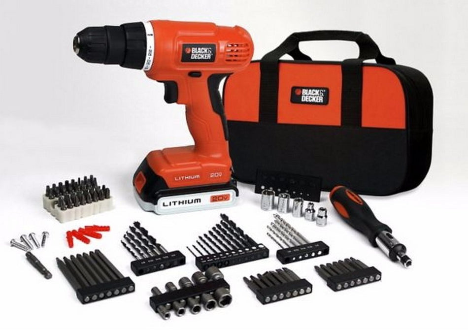 Black & Decker 20V Lithium Cordless Drill Kit with 100-pc Accessories