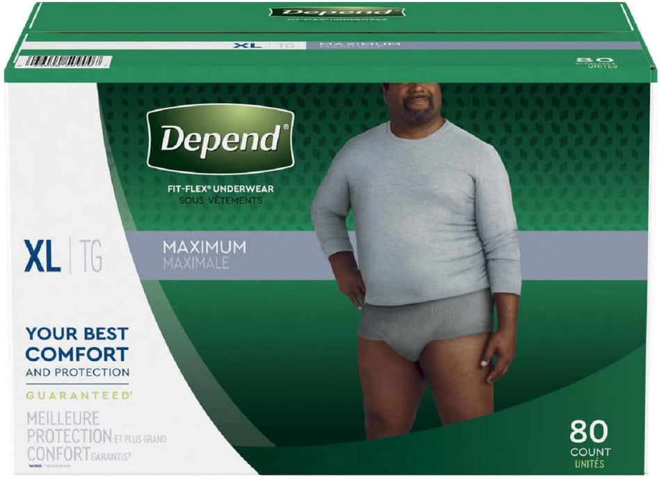 Depend Men's Maximum Absorbency Underwear 80 CT Grey, X-LARGE