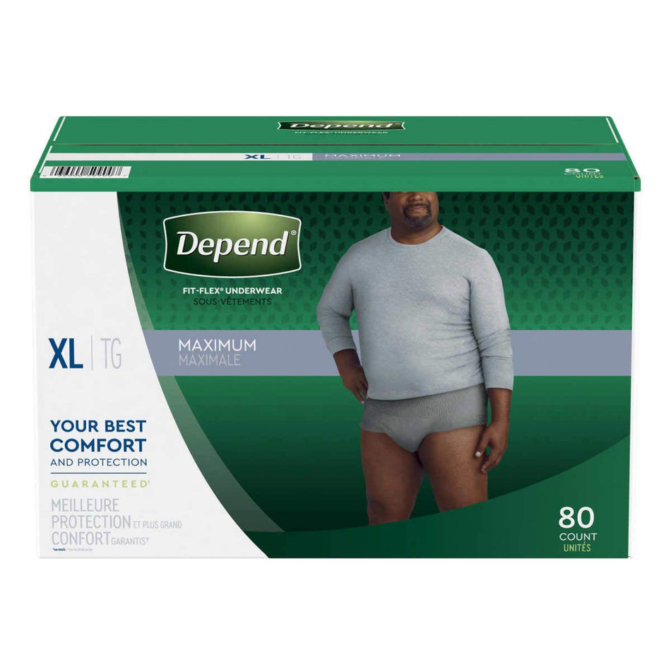 Depend FIT-FLEX Incontinence Underwear for Men, Maximum Absorbency, XL, Gray, 80 Count
