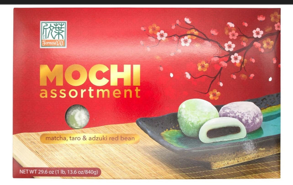 Formosa Japanese Mochi Assortment Pack with Matcha Green Tea, Taro, & Red Beam