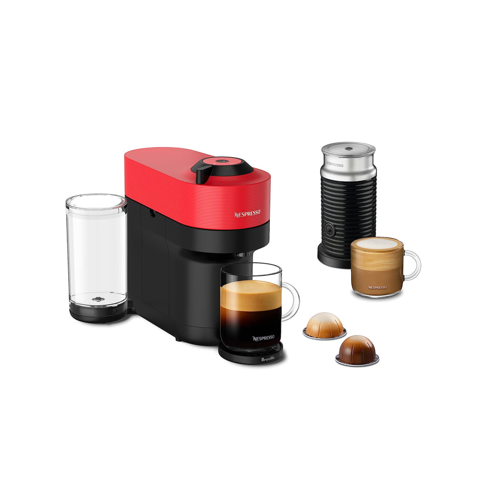 Nespresso Vertuo Pop+ Coffee and Espresso Machine by Breville with Aeroccino Milk Frother - Spicy Red