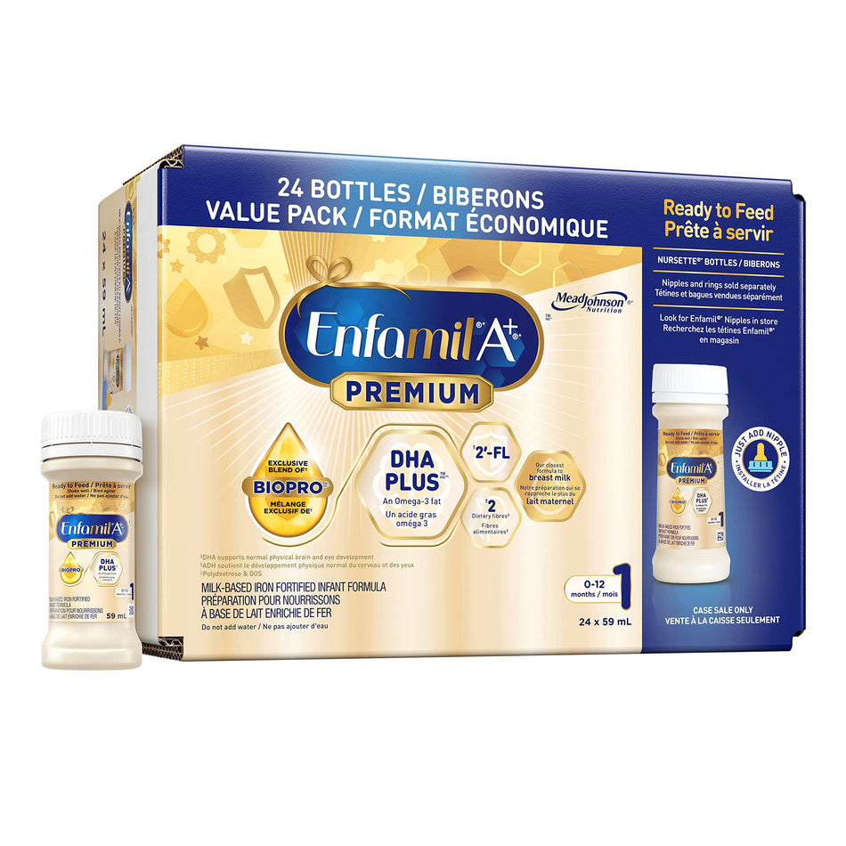 Enfamil A+ Premium Nursettes, Ready to Feed, Baby Formula, with DHA and Our Exclusive BIOPRO Blend™ with 2-FL, 59mL x 24 Count