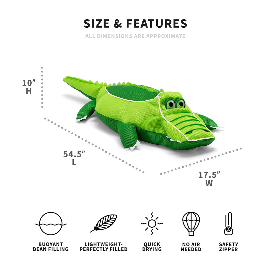 Big Joe Pool Petz Large Alligator No Inflation Needed Animal Floating Pool Toy, Alligator Shape Mesh, Quick Draining Fabric, 4.5 feet