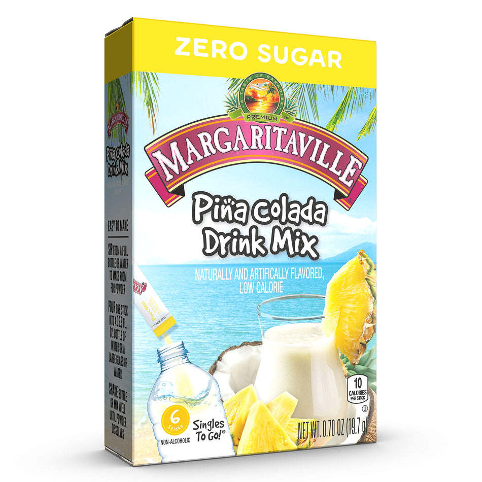 Margaritaville Singles to Go Water Drink Mix Flavored Non-Alcoholic Powder Sticks, Pina Colada, 6 Count