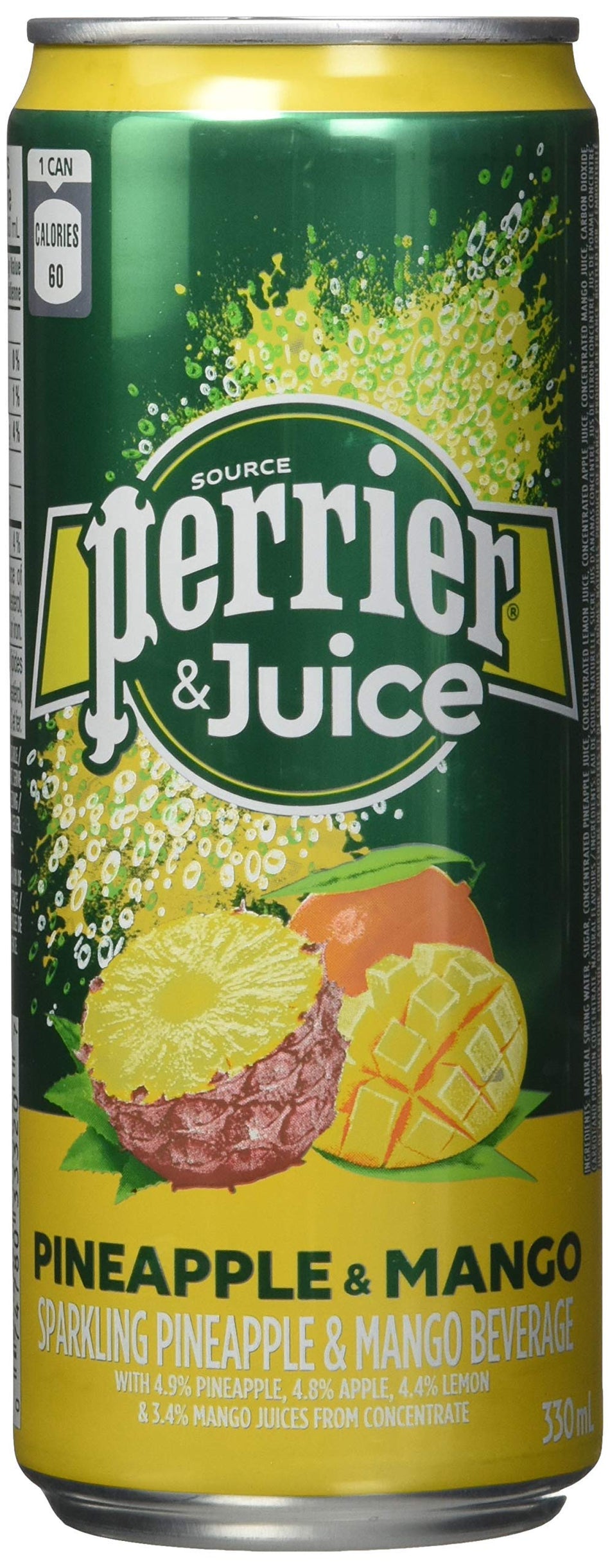Juice Sparkling Pineapple & Mango Beverage, 330mL can, 24 Count(4-Pack)