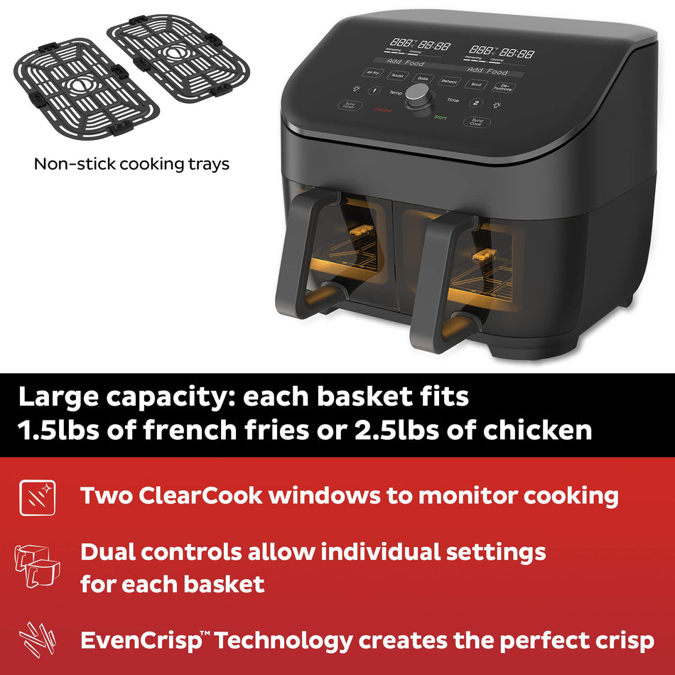 Instant Vortex Plus XL 8-quart Dual Basket Air Fryer Oven, From the Makers of Instant Pot, 2 Independent Frying Baskets, ClearCook Windows, Dishwasher-Safe Baskets, App with over 100 Recipes