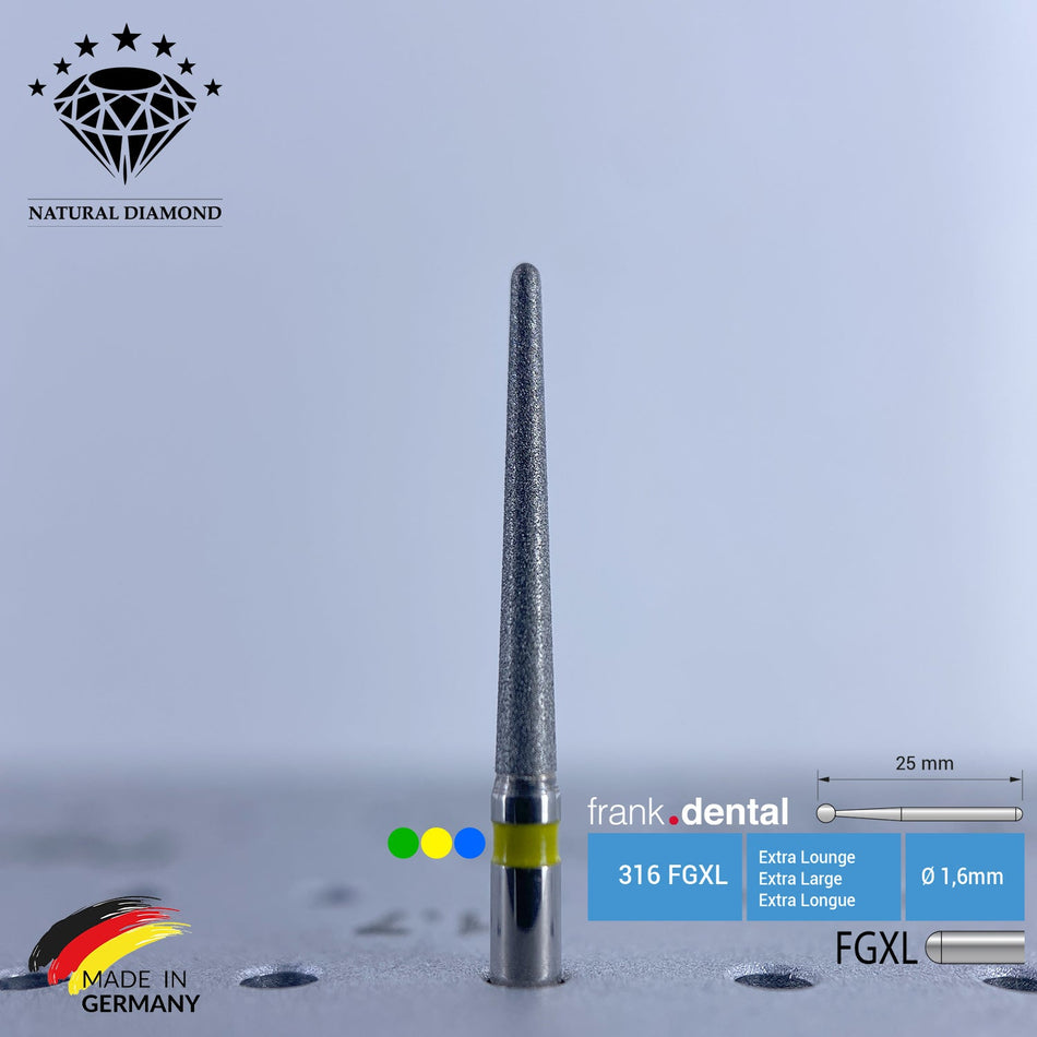 Dental Natural Diamond Bur - 856L Long Taper  - For Turbine - 5 Pcs