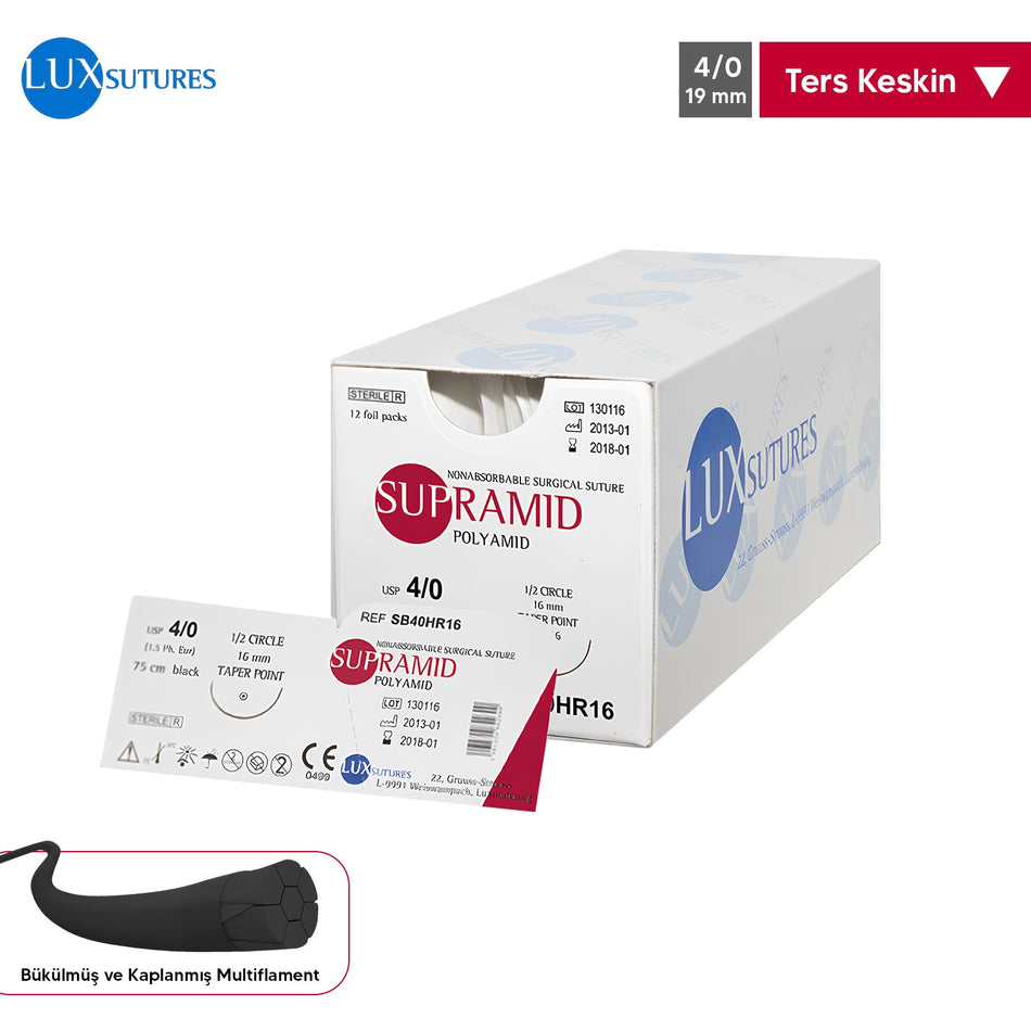 Supramid Coated Multifilament Suture - Reverse Sharp 4/0 - 19mm