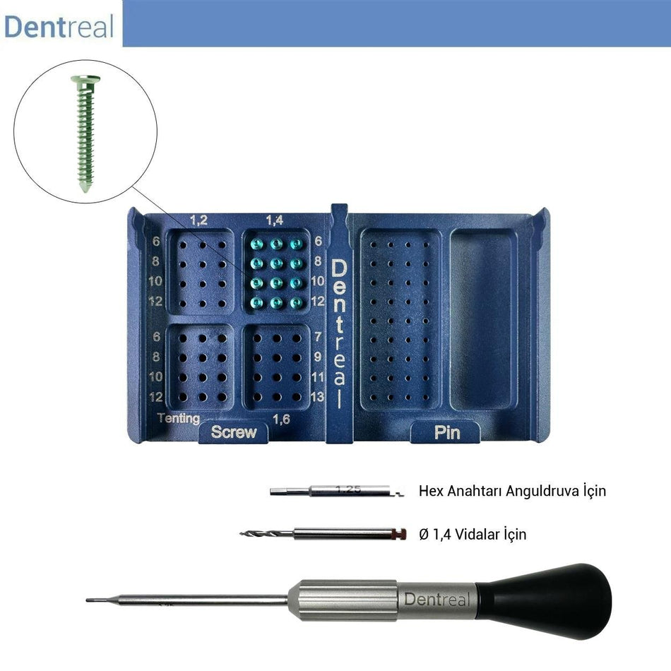 Dentreal - Bonefix GBR Bone and Plate Fixation Screw and Screwdriver Kit - Ø1,4 mm Screw Kit