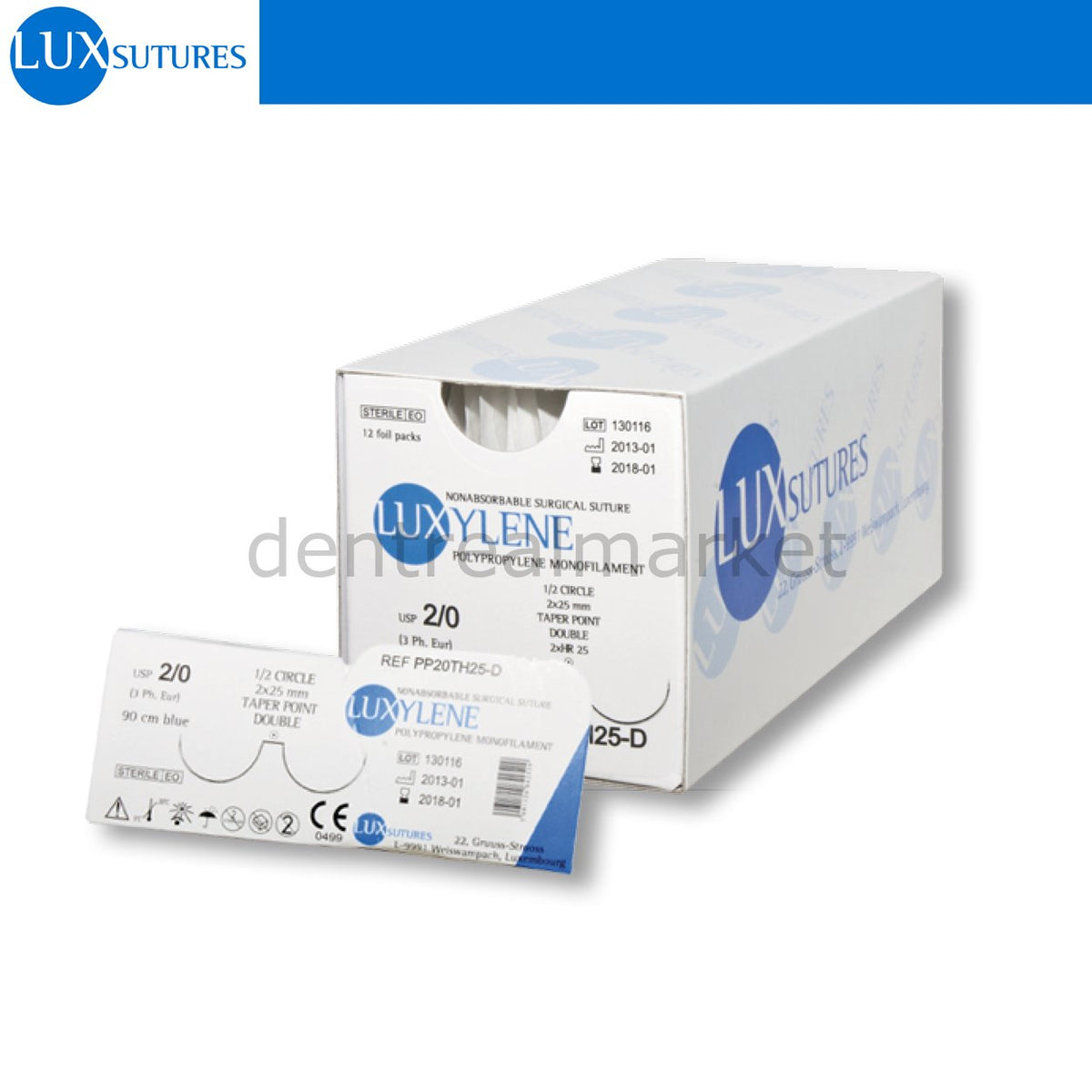 LuxSutures - Luxylene Polypropylene Surgical Suture - Reverse Cutting Needle - 2 Box