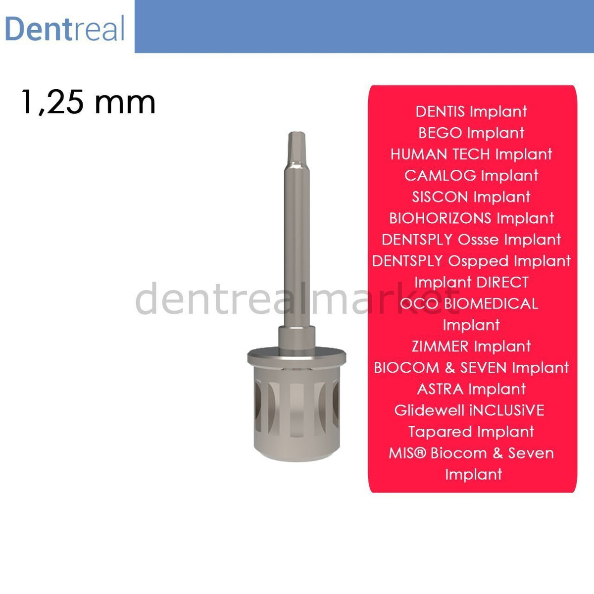 Dentreal - Screwdriver for Oco Biomedical Implant - 1,25 mm Hex Driver