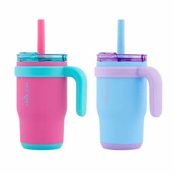 Reduce 14oz Coldee Tumbler with Handle for Kids Leakproof Insulated Stainless Steel Mug with Lid & Straw Keeps Drinks Cold up to 18 Hrs – BPA-Free and Spill Proof Chew-Resistant Straw 2 Pack