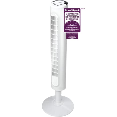 HONEYWELL HYF023WC 38" Comfort Control™ Tower Fan, White, with Oscillation, LED Display, Auto-Off Timer and Easy-Touch Controls