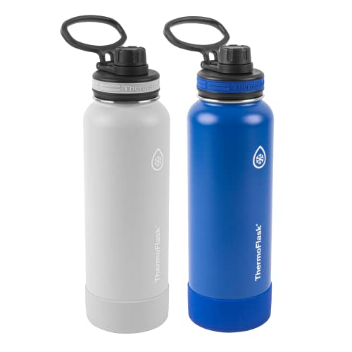 ThermoFlask Double Wall Vacuum Insulated Stainless Steel Water Bottle, 1.2 Litre, 2-Pack, Ice Grey/Azure