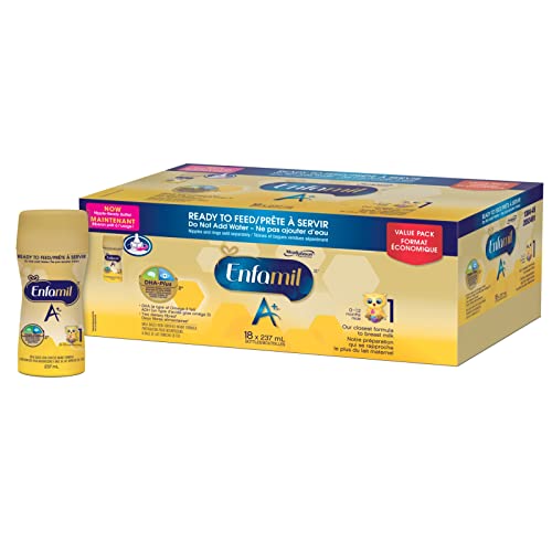 Enfamil A+, Baby Formula, Ready to Feed Bottles, DHA (a type of Omega-3 fat) to help support brain development, Age 0-12 months, 237ml x 18 count
