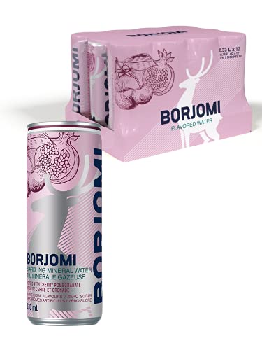 Borjomi Mineral Sparkling Water - pack Of 12 Can - natural spring water - 330ml (11.15 Fl. Oz. Ea) mineral drinking water - Naturally Carbonated Flavoured Sparkling Water