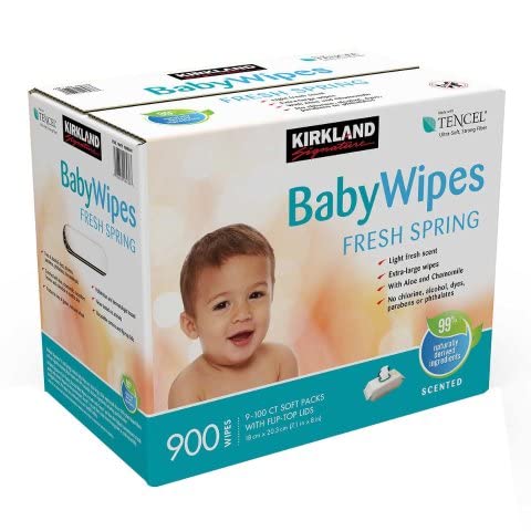 Kirkland Signature Baby Wipes Fresh Wipes Fresh Spring - 900 Pack - 9 canisters of 100