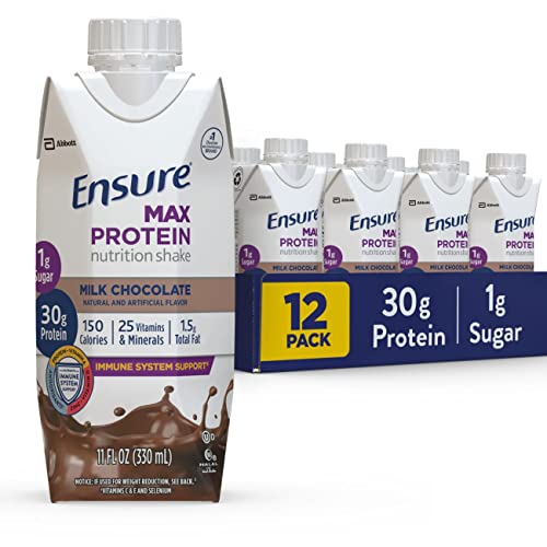 Ensure Max Protein Nutrition Shake with 30 g of protein, 1 g of sugar, Nutrition Shake, Chocolate, 11 fl oz, 12 Count