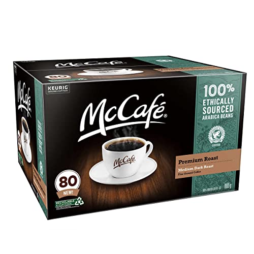 80 K-Cups. McCafé Premium Medium Dark Roast Fine Ground Coffee, 80 Recyclable, K-Cup Pods, 10.75g Each. for Keurig Brewers.