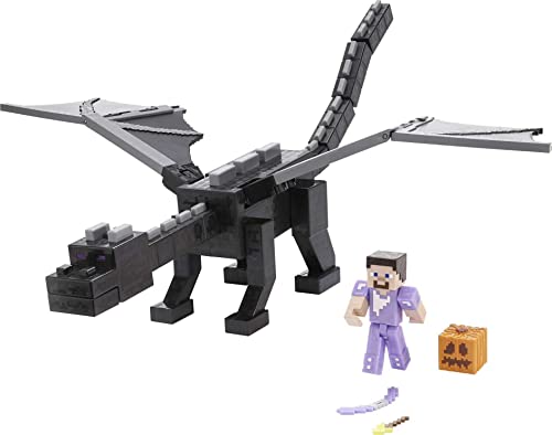 Minecraft Ultimate Ender Dragon Figure, 20-in Mist-Breathing Creature, Plus 3.25-in Color-Change Steve Figure, Weapon, Amor and Battle Accessory, Gift for 6 Years Old and Up