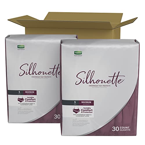 Depend Silhouette Adult Incontinence and Postpartum Underwear for Women, Small (26–34" Waist), Maximum Absorbency, Berry, 60 Count (2 Packs of 30)