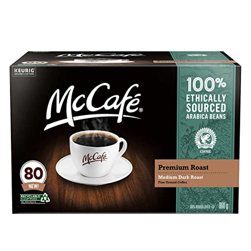 80 K-Cups. McCafé Premium Medium Dark Roast Fine Ground Coffee, 80 Recyclable, K-Cup Pods, 10.75g Each. for Keurig Brewers.