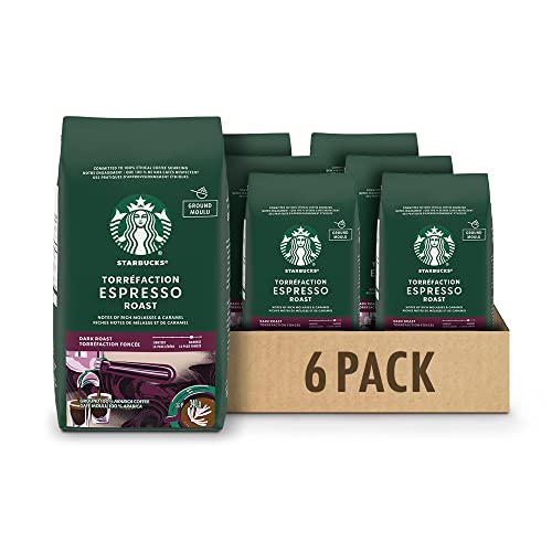 Starbucks Espresso Roast Ground Coffee 340 Grams (pack of 6), Espresso Dark Roast, 6 Count