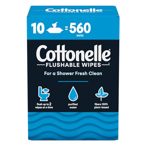 Cottonelle Fresh Care Flushable Wipes, 10 x 56 Wipes, Value Pack Hypoallergenic Flushable Wipes - Total 560 Wipes