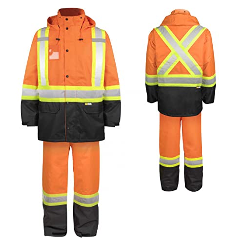 Holmes Workwear HI-VIS Safety Rain Suit, Jacket and Pant, Orange