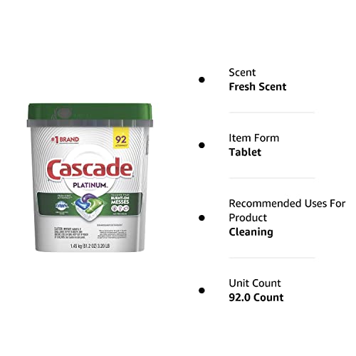 Cascade Platinum Dishwasher Detergent, 15x Strength With Dawn Grease Fighting Power, Fresh Scent (92 Count)