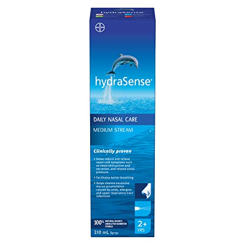 HydraSense Medium Stream Nasal Spray, Daily Nasal Care, 100% Natural Source Seawater, Preservative-Free, 210 mL