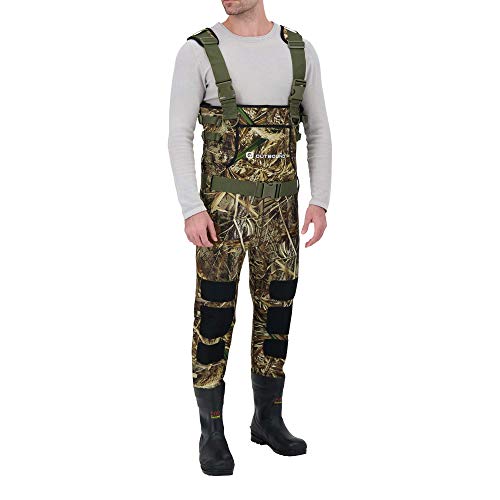 OUTBOUND Neoprene Chest Waders with Boots for Men & Women | Water-Proof Camo Fishing Waders | Real Tree Max-5