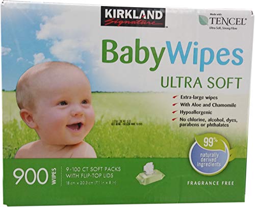 Kirkland Signature Tencel Baby Wipes 18 X 20 cm(900 Count), WHITE