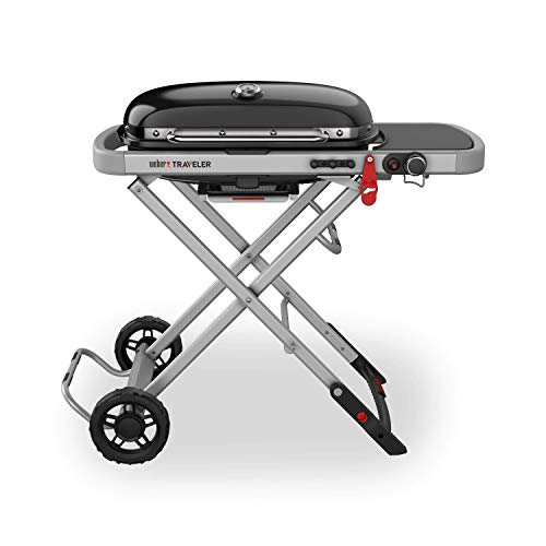 Weber Traveler Gas Grill, Portable Stand-Up Propane BBQ, Black (9010001)
