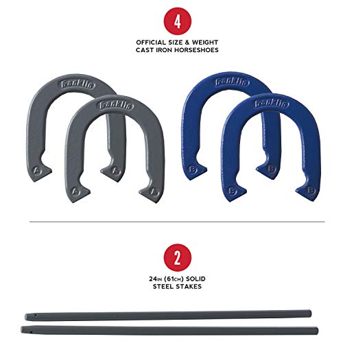 Franklin Sports Horseshoes Sets - Metal Horseshoe Game Sets for Adults + Kids - Official Weight Steel Horseshoes - Beach + Lawn Horseshoes Sets - Sets Include (4) Horseshoes and (2) Ground Stakes