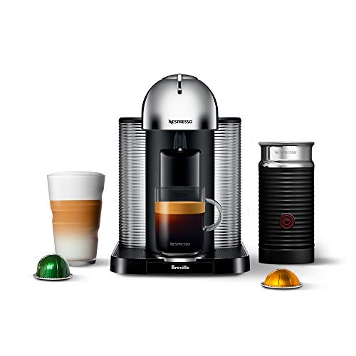 Nespresso Vertuo Coffee and Espresso Machine by Breville with Aeroccino Milk Frother- Chrome - BNV250CRO1BUC1