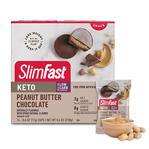 SlimFast Keto Fat Bomb Snacks, Peanut Butter Cup, 17 grams, 14 Pack Box