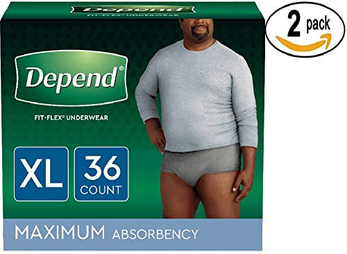Depend fit Flex Incontinence Underwear for Men Maximum Absorbency, XL, Grey, 72 Count