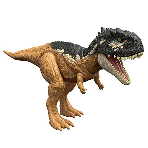 Jurassic World Dominion Roar Strikers Skorpiovenator Dinosaur Action Figure with Roaring Sound and Attack Action, Toy Gift Physical & Digital Play