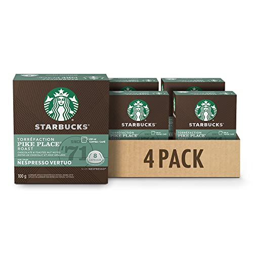 Starbucks By Nespresso Pike Place Roast Coffee Pods, Medium Roast, Nespresso Vertuo Line Compatible Capsules, 4 X 8 Coffee Pods, 32 Count