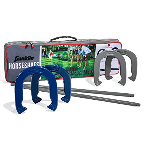 Franklin Sports Horseshoes Sets - Metal Horseshoe Game Sets for Adults + Kids - Official Weight Steel Horseshoes - Beach + Lawn Horseshoes Sets - Sets Include (4) Horseshoes and (2) Ground Stakes