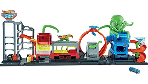 Hot Wheels City Ultimate Octo Car Wash Playset with No-Spill Water Tanks & 1 Color Reveal Car That Transforms with Water, 4+ ft Long, Connects to Other Sets, Gift for Kids 4 Years Old & Up Multicolor