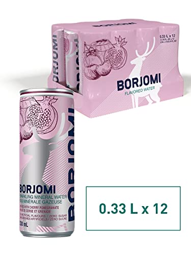 Borjomi Mineral Sparkling Water - pack Of 12 Can - natural spring water - 330ml (11.15 Fl. Oz. Ea) mineral drinking water - Naturally Carbonated Flavoured Sparkling Water