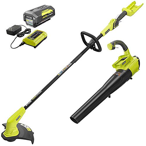 Ryobi 40v Lithium-Ion String Trimmer and Blower RY40402A with 4.0 Ah Battery and Charger Combo Kit RY40930