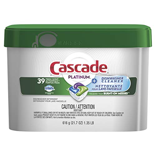 Cascade Dishwasher Detergent Pods with Dishwasher Cleaner, Platinum Actionpacs Dishwasher Pods, Lemon Scent, 39 Count